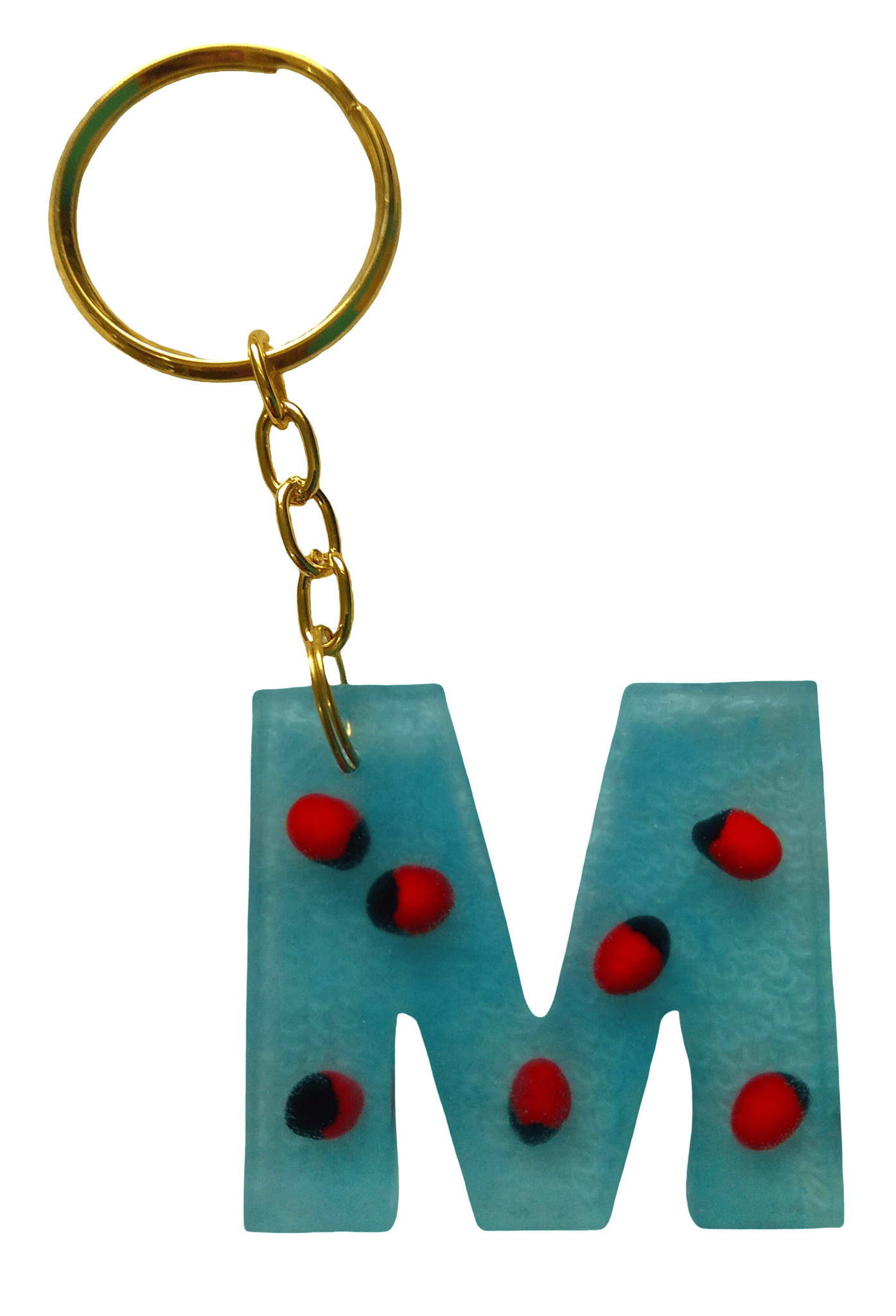 Personalized Handcrafted Resin Alphabet Keychain Featuring Name Initials with Lal Goonja – A Stylish Lucky Charm for Everyday Use