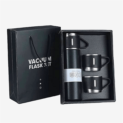 Gray Vacuum Bottle with 3 Cups Set - Travel Gift Gray Vacuum Bottle with 3 Cups Set - Travel Gift