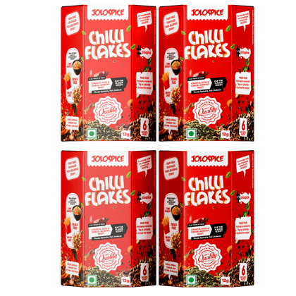 JOLOCHIP JoloSpice Chilli Flakes| Pack of 4 | 6 Sachets per Pack | 2g x 6=12g Each | Total 48g