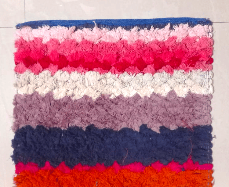 Vibrant Multi-Color Striped Shaggy Rag Rug | Eco-Friendly Handmade Floor Mat