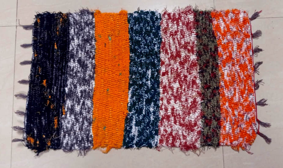 Vibrant Multicolor Striped Chindi Rag Rug | Handwoven Recycled Cotton Mat