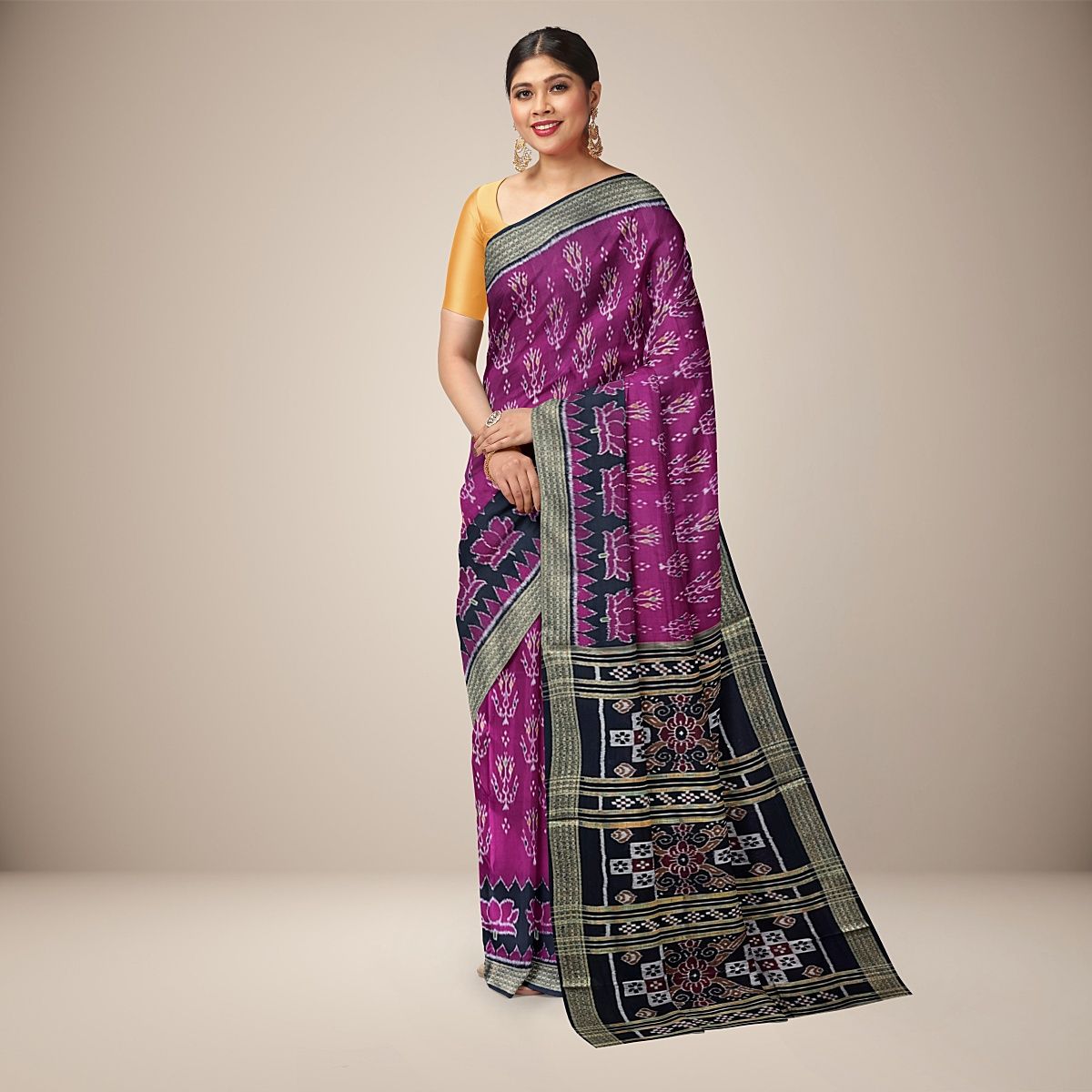 Jhoti design temple border Khandua silk saree