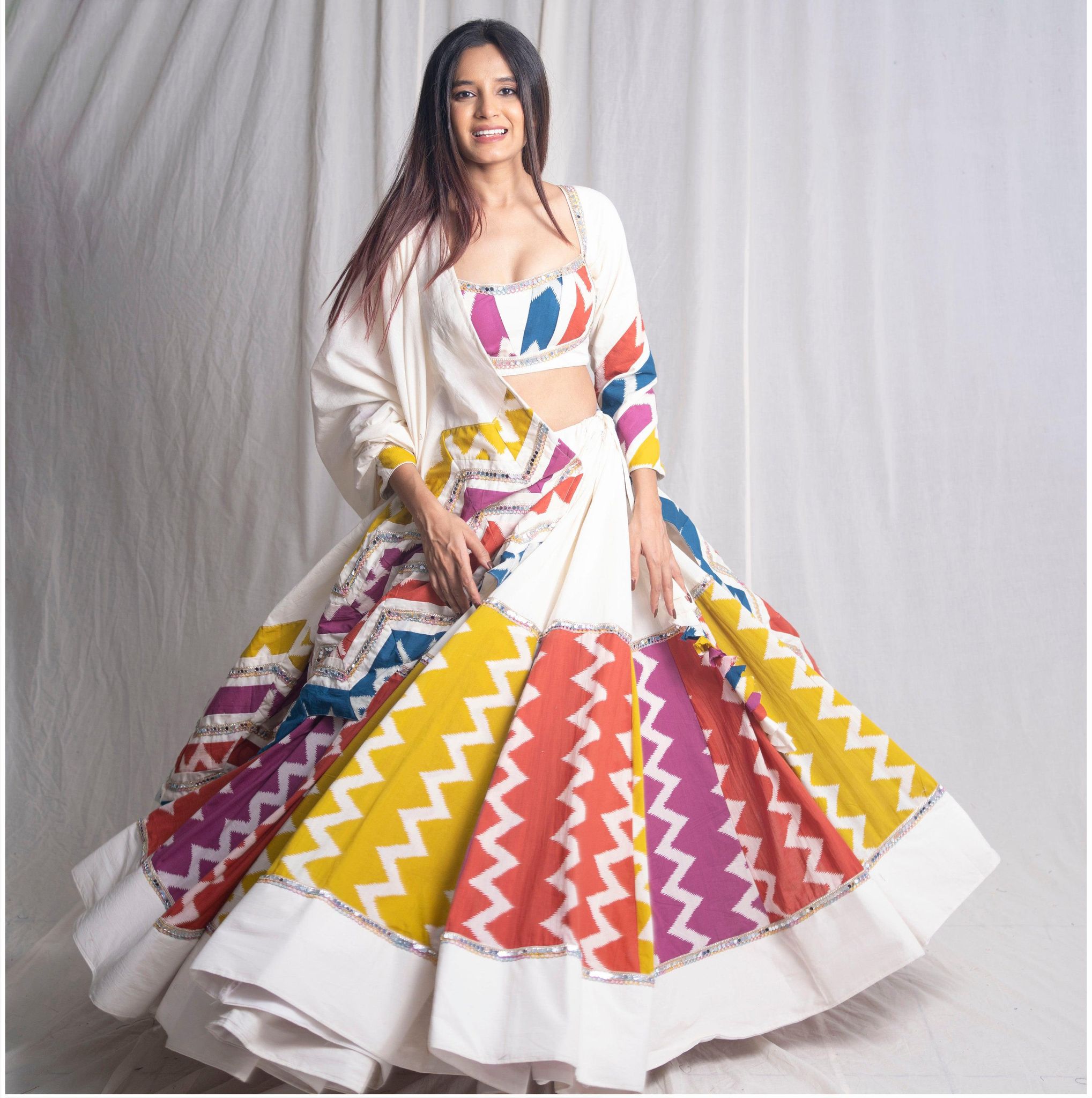 White multicolor Navratri chaniya choli Readymade Indian wedding Festival partywear lehenga choli for women