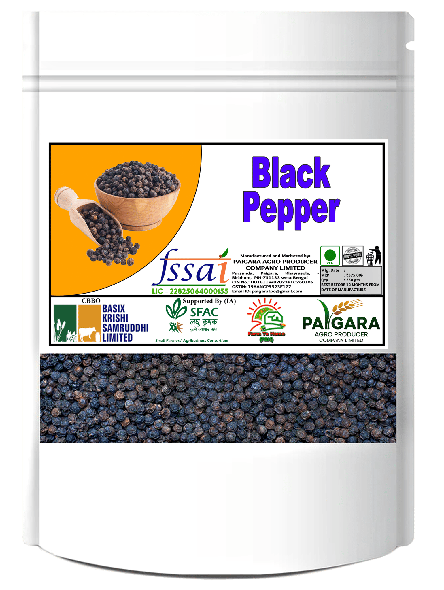 Premium Whole Black Pepper | Kali Mirch Whole Spices - 250g