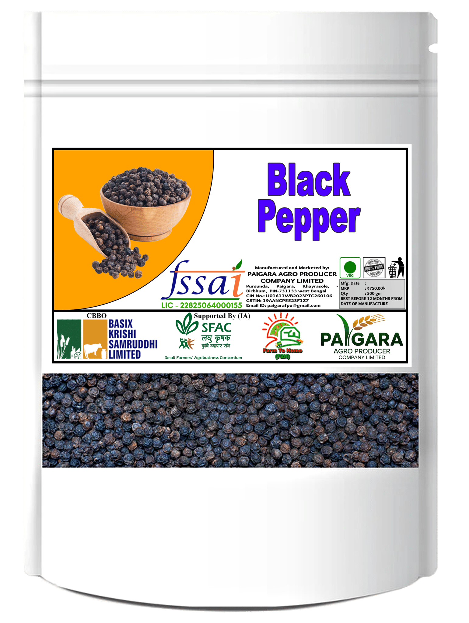 Premium Whole Black Pepper | Kali Mirch Whole Spices - 500g