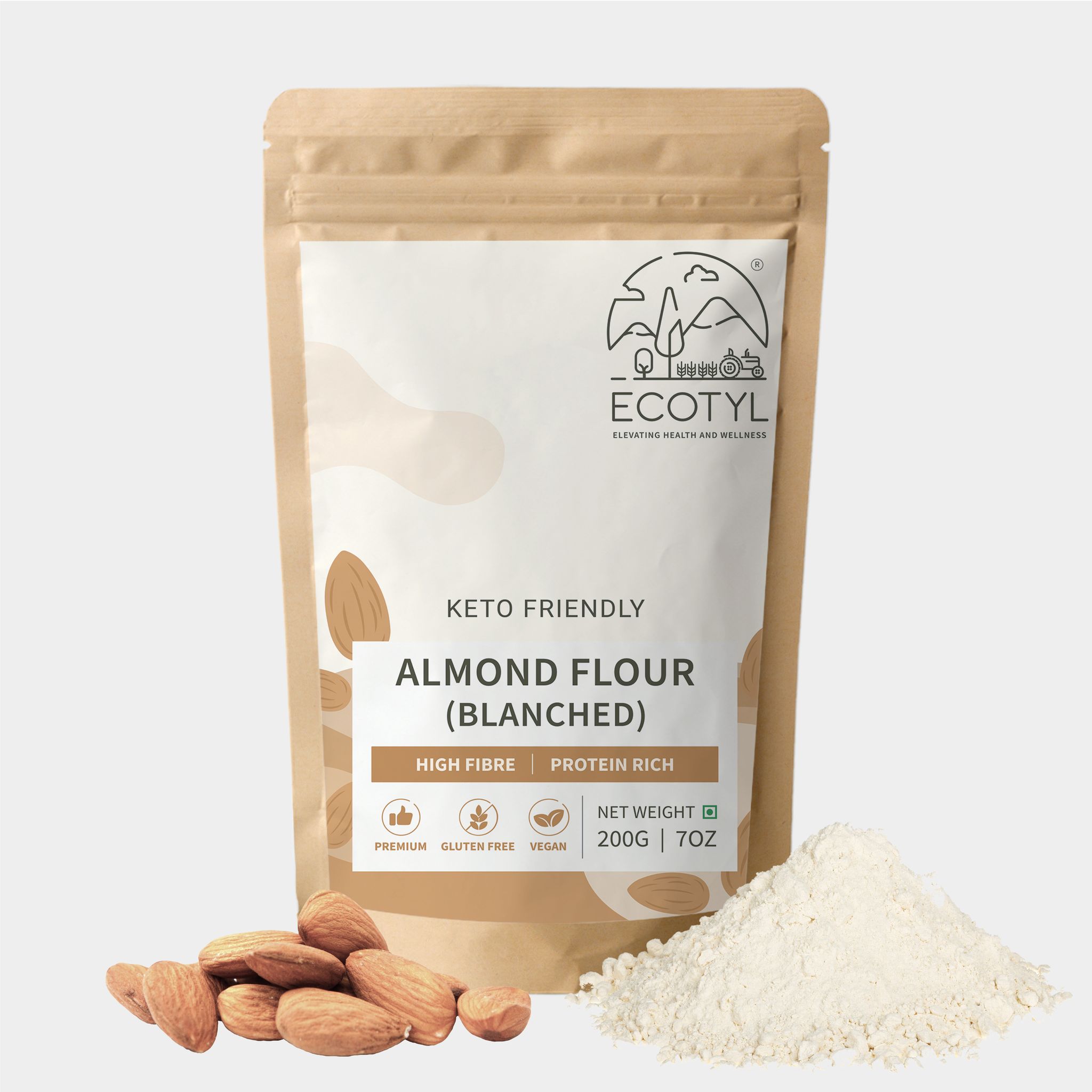 Ecotyl Almond Flour (Blanched) | Gluten Free | Keto Friendly | 200g 