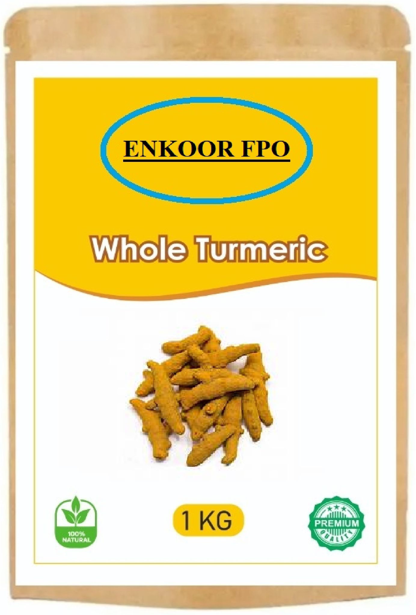 Enkoor FPO 100% Natural Whole Turmeric (Haldi) - Premium Quality - 1 KG