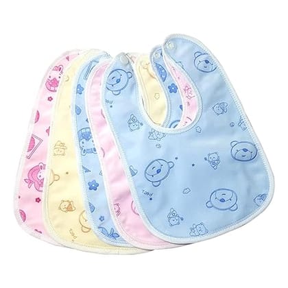 Ocean Count Colorful Cartoon Baby Bibs | Waterproof Cotton Feeding Bibs | Washable & Reusable for Babies | Set of 5