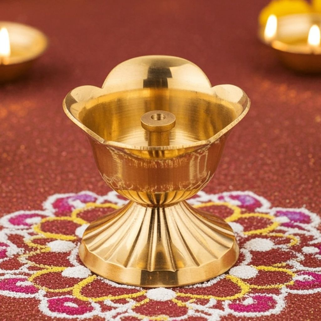 Brass Showpiece Gulab Deepak Statue (ZMAS408 A)