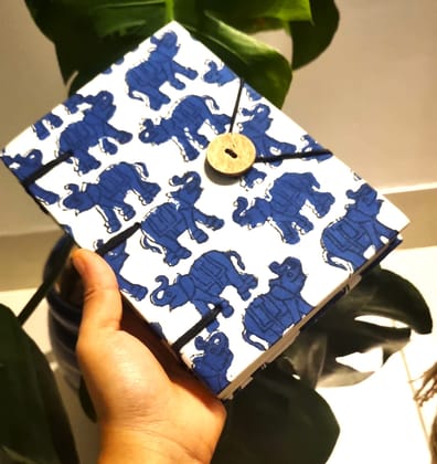 Handcrafted Blue Elephant Print Diary Book