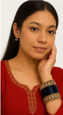 Elegant Navy Blue & Gold Embellished Lac Bangle Set for Festive & Traditional Wear