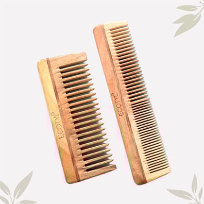 Ecotyl Neem Wood Comb Combo - Detangling Comb & Shampoo Comb | Gentle on Hair | Prevents Dandruff | Set of 2 Ecotyl Neem Wood Comb Combo - Detangling Comb & Shampoo Comb | Gentle on Hair | Prevents Dandruff | Set of 2