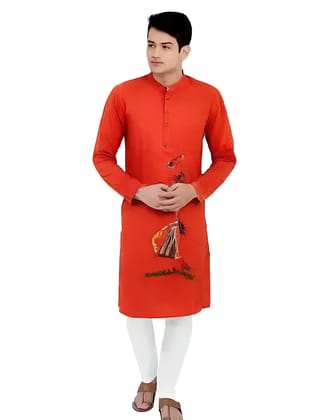 Vintage Folk Designed Kantha Stitched Pure Cotton Kurta for Men