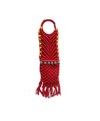 Vibrant Red Macrame Wall Hanging with Yellow & Teal Beads - Handmade Home Decor Vibrant Red Macrame Wall Hanging with Yellow & Teal Beads - Handmade Home Decor