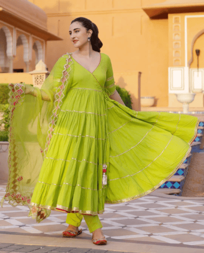 Lime Green Anarkali Kurta Set with Dupatta