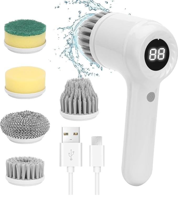 5 in 1 Bathroom Cleaning Brush Electric Cleaning Scrubber LED Display Dual Speed Multifunctional Electric Cleaning Brush Electric Spin Scrubber House Cleaning Machine (5 in 1 Handheld)