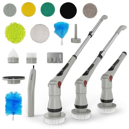 13 in 1 Advanced Electric Spin Scrubber with LED Display | IPX6 Waterproof | 3 Speeds | 4 Angles | Telescopic SS Handle | 2.5Ah Type-C| Tiles, Slabs, Car & Bathroom Cleaning Brush Electric
