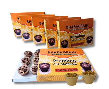 Bhabagrahi Premium Sambrani Cups | Pure Guggul, Loban & Cow Dung Mix | Puja & Meditation Aroma with Burning Plate (72 Cups, Set of 6 Boxes) Bhabagrahi Premium Sambrani Cups | Pure Guggul, Loban & Cow Dung Mix | Puja & Meditation Aroma with Burning Plate (72 Cups, Set of 6 Boxes)