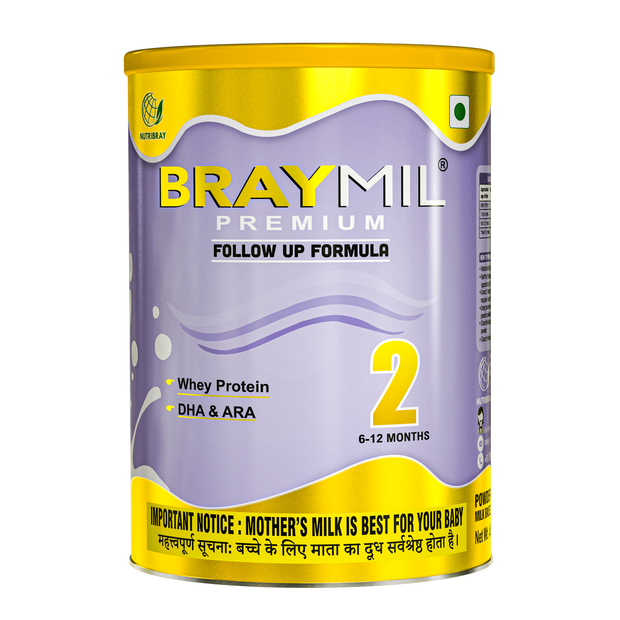 Braymil Premium 2 follow up formula Stage - 2 for 6-12 Months | 400 g Tin pack