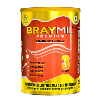 Braymil Premium 3 Follow Up Formula, Stage - 3 for 1-2 Years | 400 gm Tin Pack