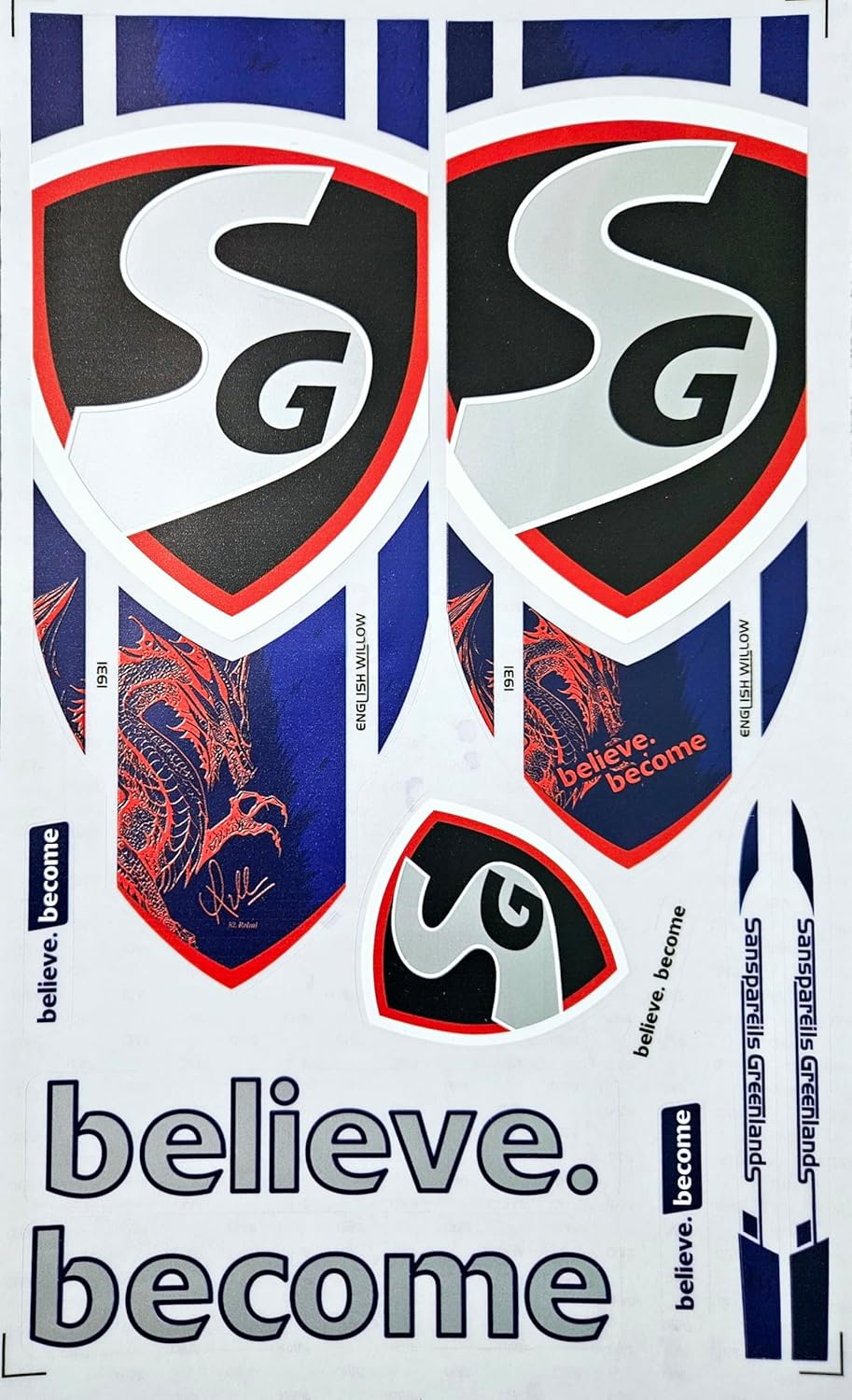 TEKNAXO | Cricket Bat Sticker 4D Digital Embossed English Willow Fiber Tape Sports Accessories Protection, Dragon Red