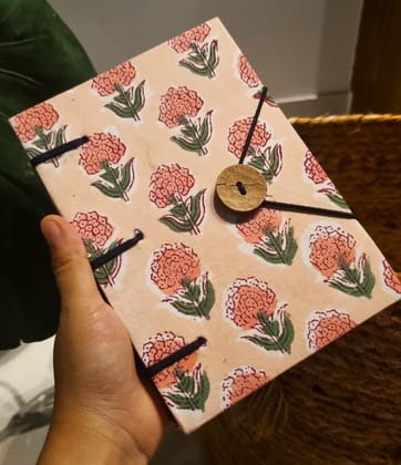 Handcrafted Peach Floral Print Diary Book