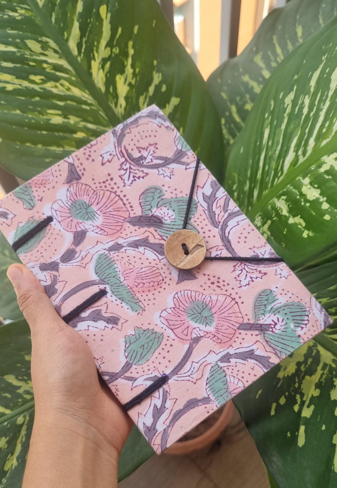 Handcrafted Light Peach Floral Print Diary Book