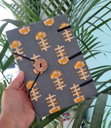 Handcrafted Gray Diary with Yellow Floral Printed Design