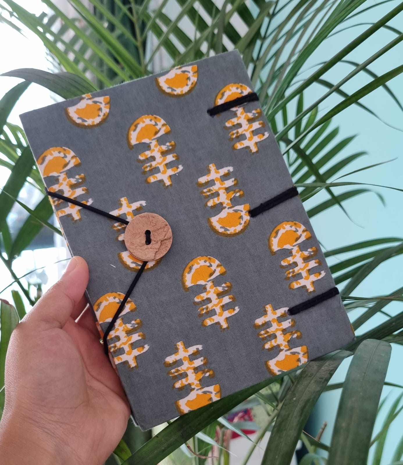 Handcrafted Gray Diary with Yellow Floral Printed Design