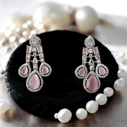 Elegant Pink Stone & American Diamond Chandelier Dangler Earrings for Women