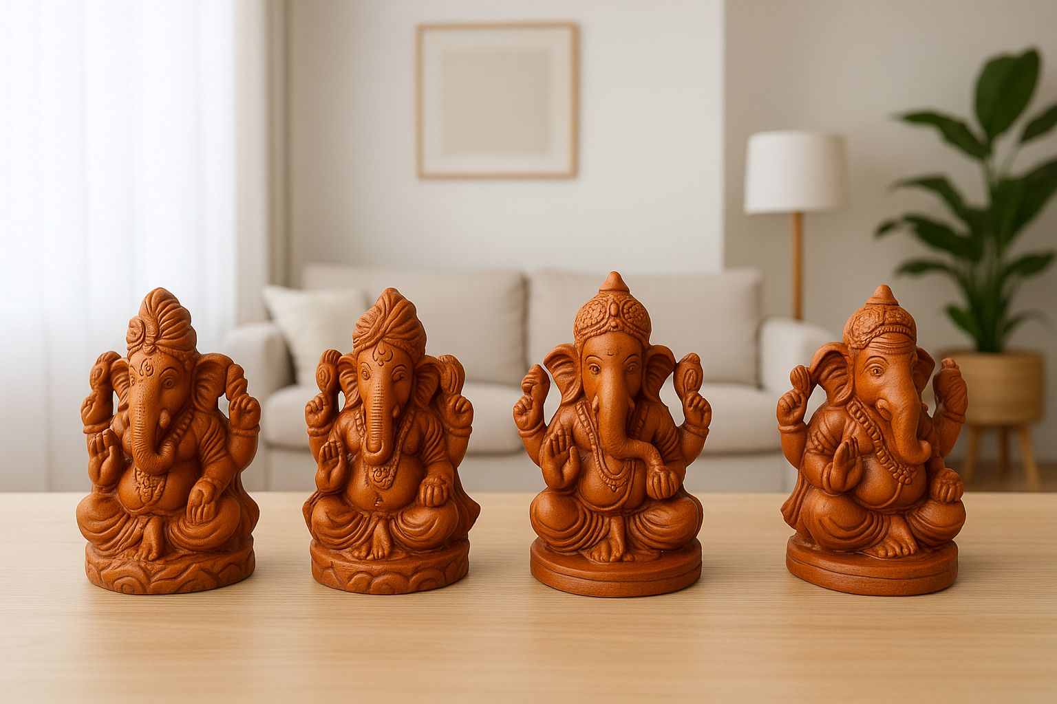 Exquisite Terracotta Ganesha Idols Set - Eco-Friendly Clay Ganpati Statue for Home Decor
