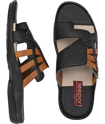 Leeport - Black Men's Leather Slipper