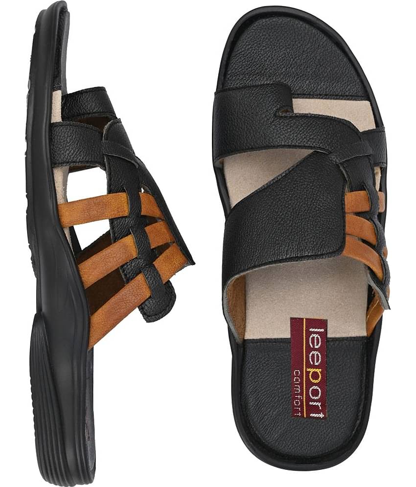 Leeport - Black Men's Leather Slipper