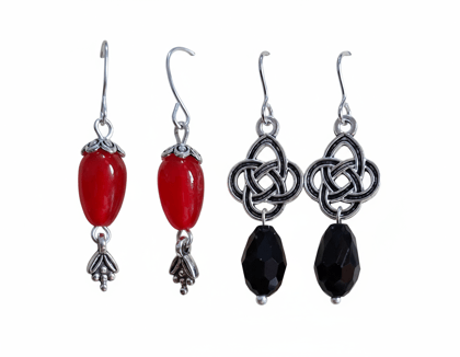 Vibrant Red Teardrop & Mystic Black Celtic Knot Dangle Earrings Combo Vibrant Red Teardrop & Mystic Black Celtic Knot Dangle Earrings Combo