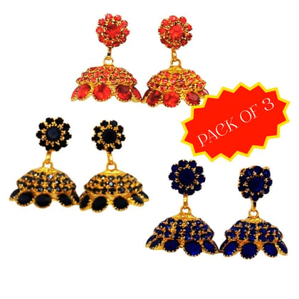 Traditional Stone Studded Jhumka Earrings for Women & Girls – Vintage Floral Design, Multicolor Combo Set of 3, Antique-Style Ethnic Party Earrings (Colour May Vary) Pack of 3 Traditional Stone Studded Jhumka Earrings for Women & Girls – Vintage Floral Design, Multicolor Combo Set of 3, Antique-Style Ethnic Party Earrings (Colour May Vary) Pack of 3
