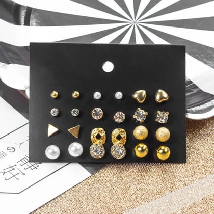 12 Pairs Gold Pearl Crystal Stud Earrings Set for Women & Girls - Versatile Fashion Jewelry 12 Pairs Gold Pearl Crystal Stud Earrings Set for Women & Girls - Versatile Fashion Jewelry