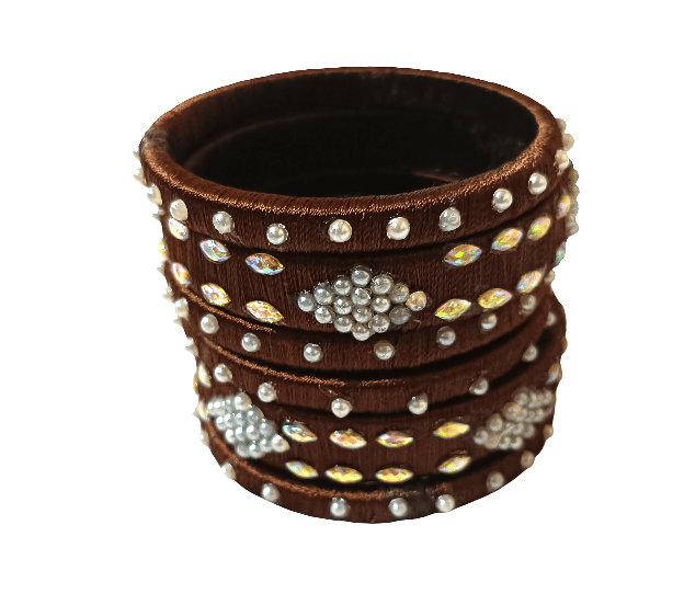 Elegant Brown Silk Thread Bangles with Pearls & Stones - Traditional Set