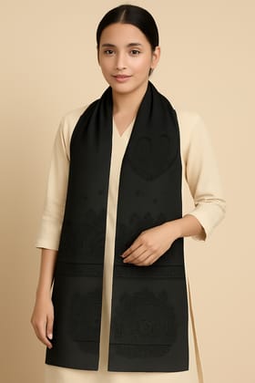 Handcrafted Madhubani Art Silk Stole – Black