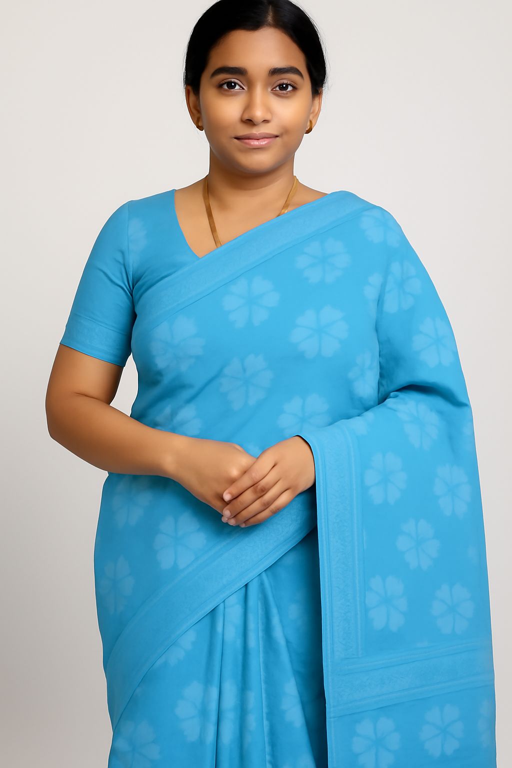  Sky Blue Floral Saree with Matching Blouse [Pack of 2]
