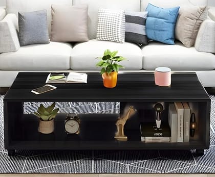 Wooden Coffee Table, Centre Table, Drawing Room Table, Tea Table with Wheels and Shelf for Storage (DIY, 80 x 40 x 40 cm, MOCT-R92101mayvar) (Ebony Black)