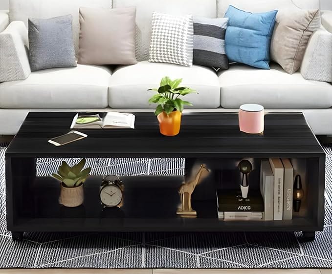 Wooden Coffee Table, Centre Table, Drawing Room Table, Tea Table with Wheels and Shelf for Storage (DIY, 80 x 40 x 40 cm, MOCT-R92101mayvar) (Ebony Black)