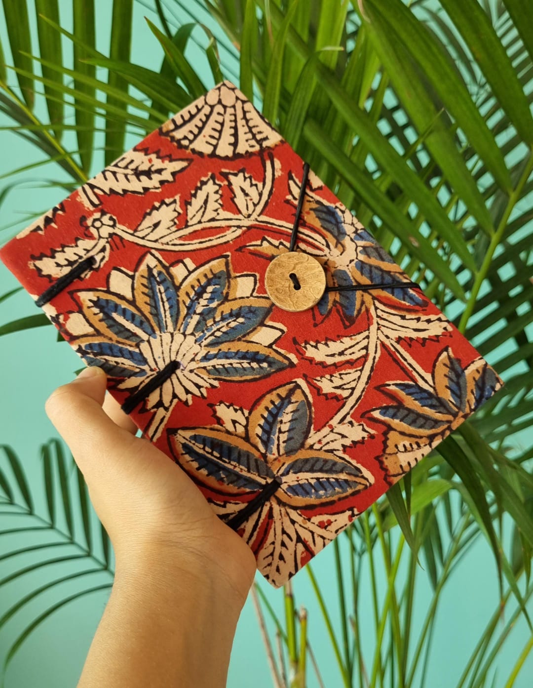 Handcrafted Red and Balck Floral Print Diary Book