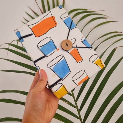 Handmade Glass Print Eco-Friendly Diary with Wooden Button Closure