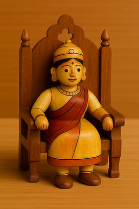 Handcrafted Wooden Figurine on Ornate Chair - Traditional Decorative Art Piece Handcrafted Wooden Figurine on Ornate Chair - Traditional Decorative Art Piece