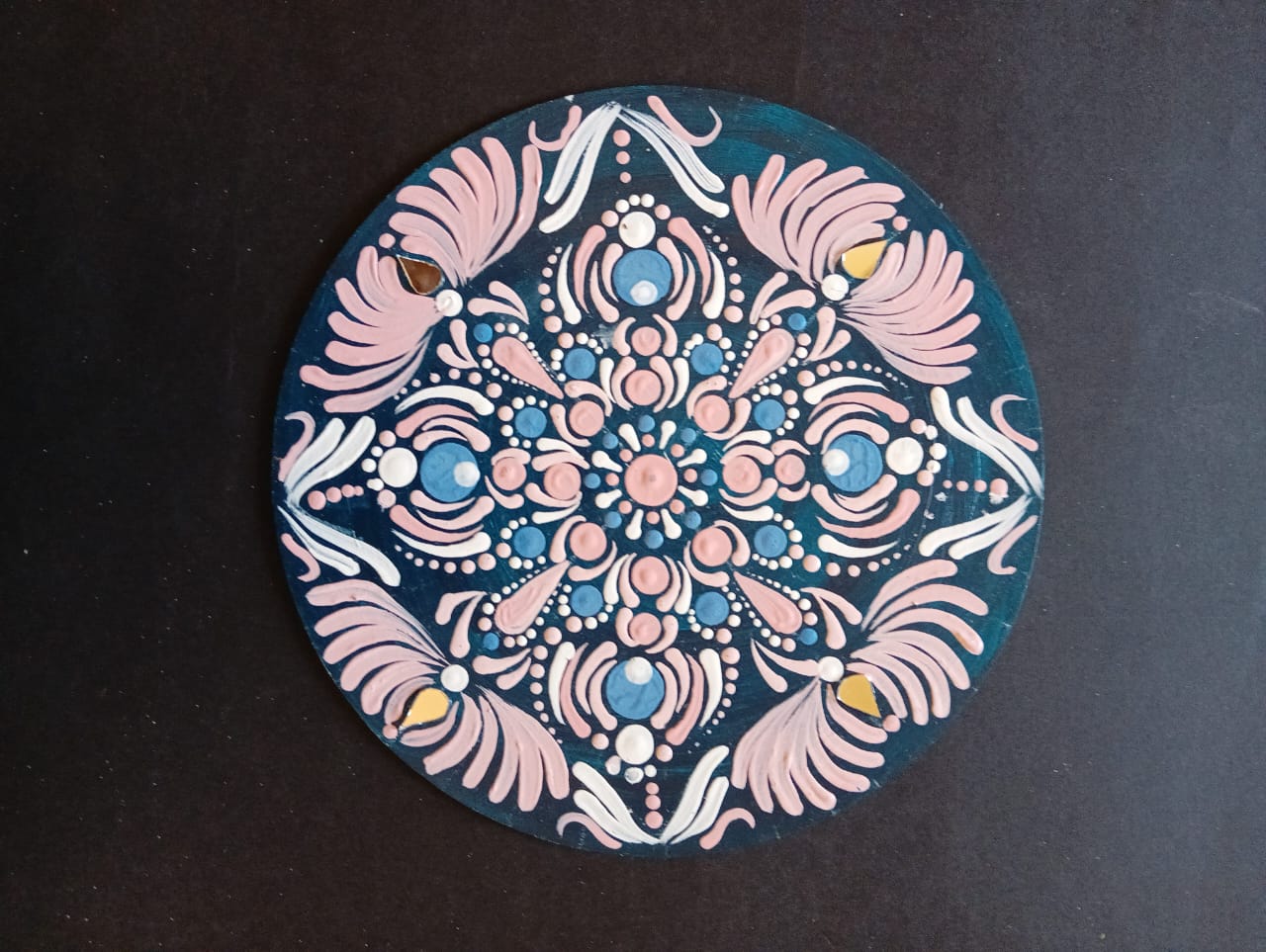Hand-painted Mandala Dot Art Plate | Ethnic Pink Blue Teal Wall Decor & Coaster