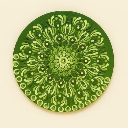 Hand-painted Green Mandala Dot Art Wall Hanging | Vibrant Home Decor Plate