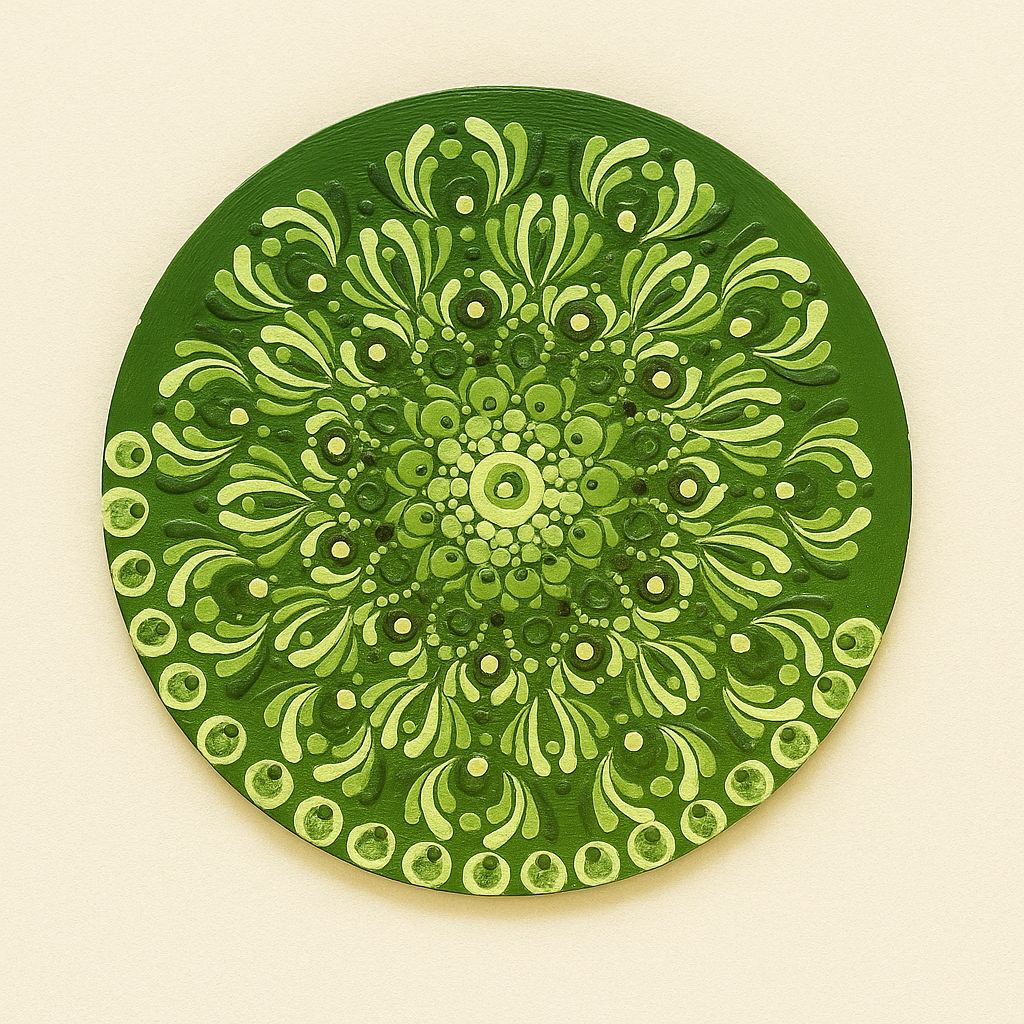 Hand-painted Green Mandala Dot Art Wall Hanging | Vibrant Home Decor Plate