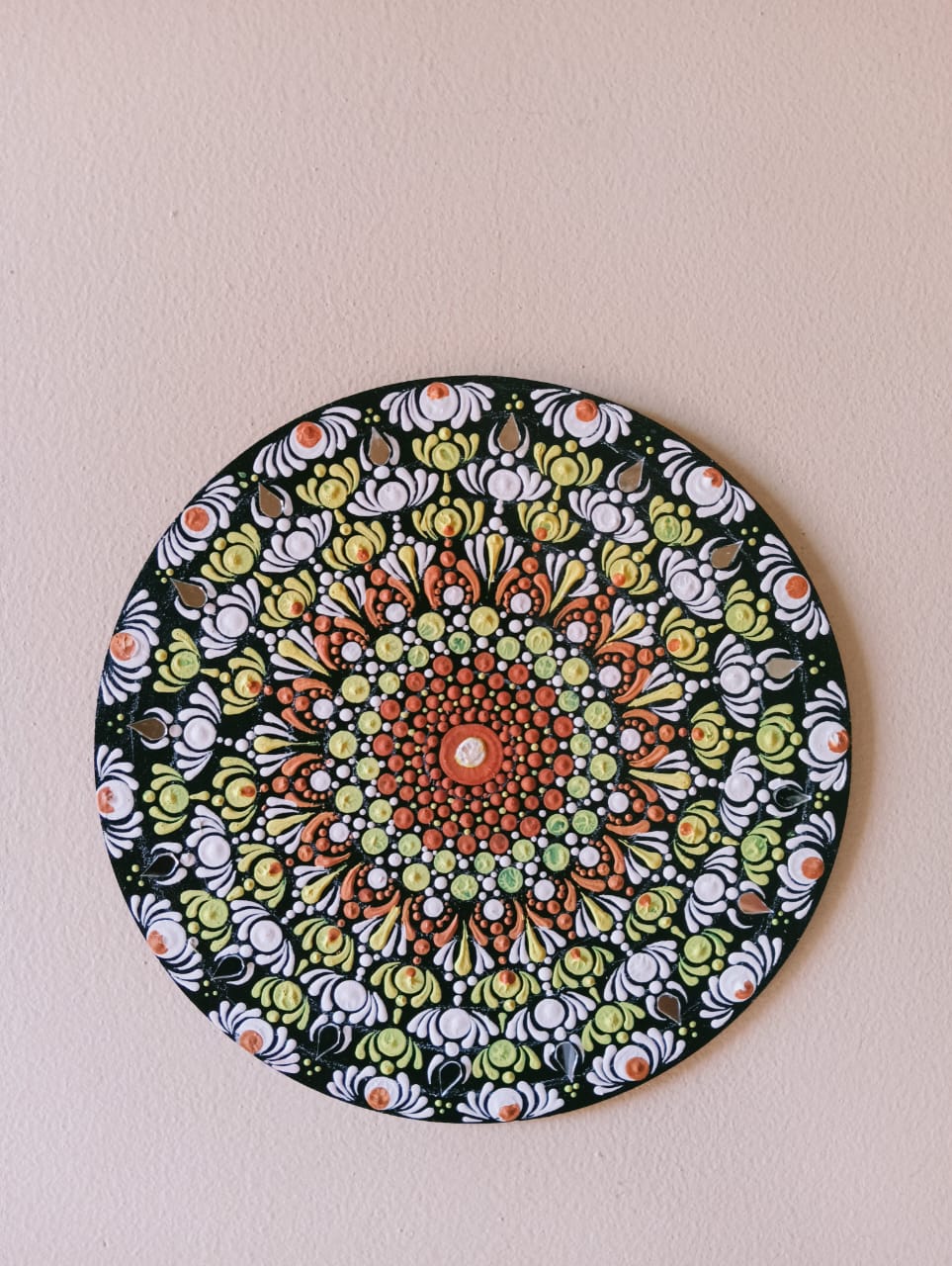 Vibrant Hand-painted Dot Art Mandala Wall Hanging with Mirror Embellishments
