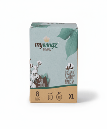 Mywingz Organic XL Pure Cotton Sanitary Napkins - 8 Biodegradable Pads for Women