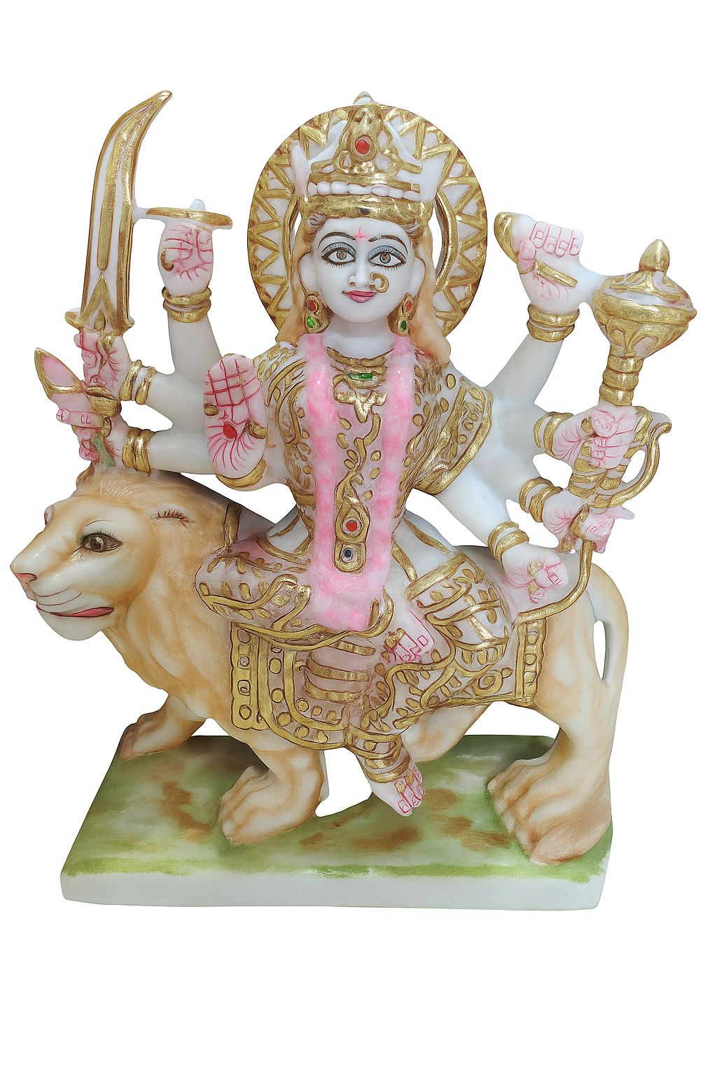 Handcrafted White Marble Durga Maa Statue on Lion